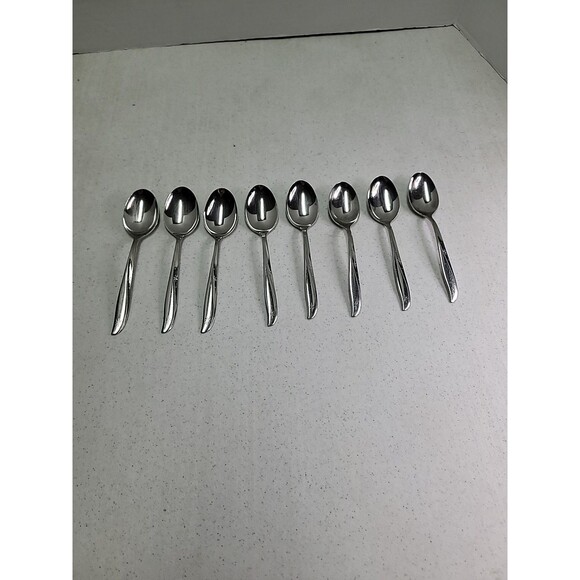 8 Pc Vintage MCM Oneida Community Atomic TWIN STAR Stainless Steel Tablespoons